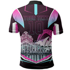 Personalised Sydney Sixers Cricket Mascot Skyline Polo Shirt Retro Neon Graphic Fan Art
