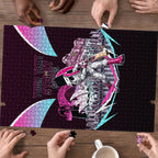 Personalised Sydney Sixers Cricket Mascot Skyline Puzzle Retro Neon Graphic Fan Art
