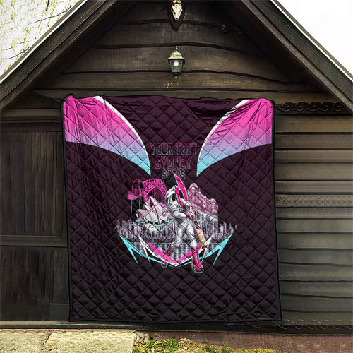 Personalised Sydney Sixers Cricket Mascot Skyline Quilt Retro Neon Graphic Fan Art