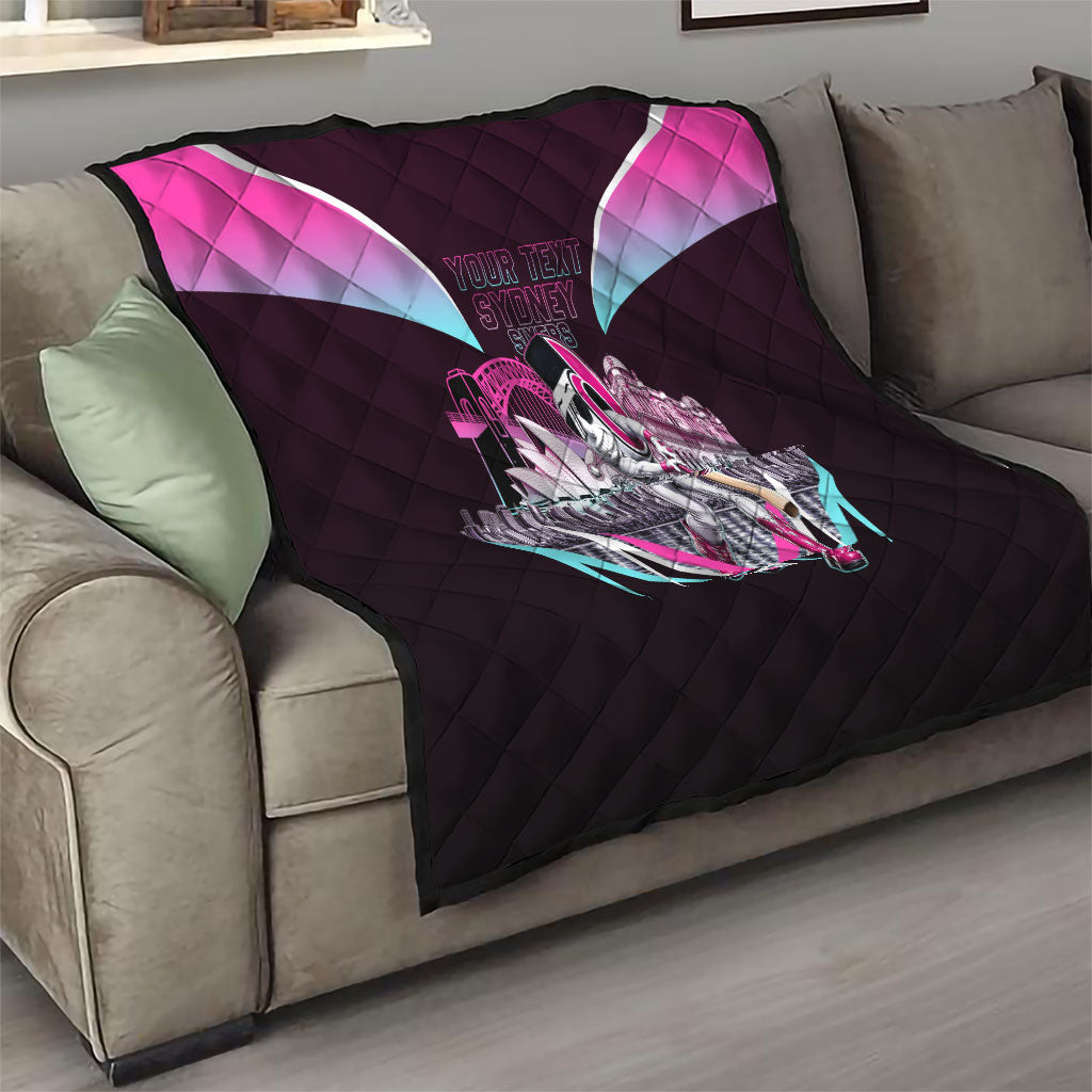 Personalised Sydney Sixers Cricket Mascot Skyline Quilt Retro Neon Graphic Fan Art