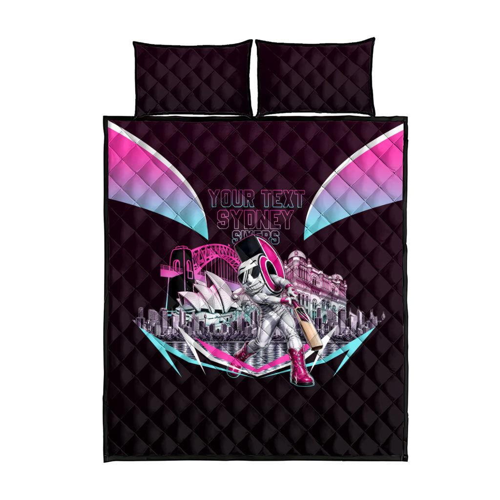 Personalised Sydney Sixers Cricket Mascot Skyline Quilt Bed Set Retro Neon Graphic Fan Art