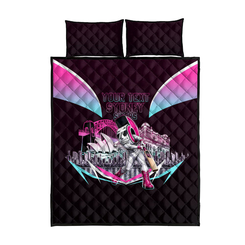 Personalised Sydney Sixers Cricket Mascot Skyline Quilt Bed Set Retro Neon Graphic Fan Art