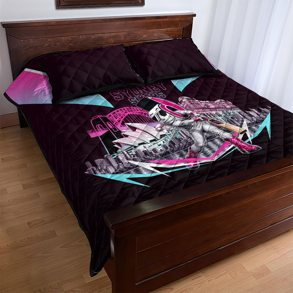 Personalised Sydney Sixers Cricket Mascot Skyline Quilt Bed Set Retro Neon Graphic Fan Art