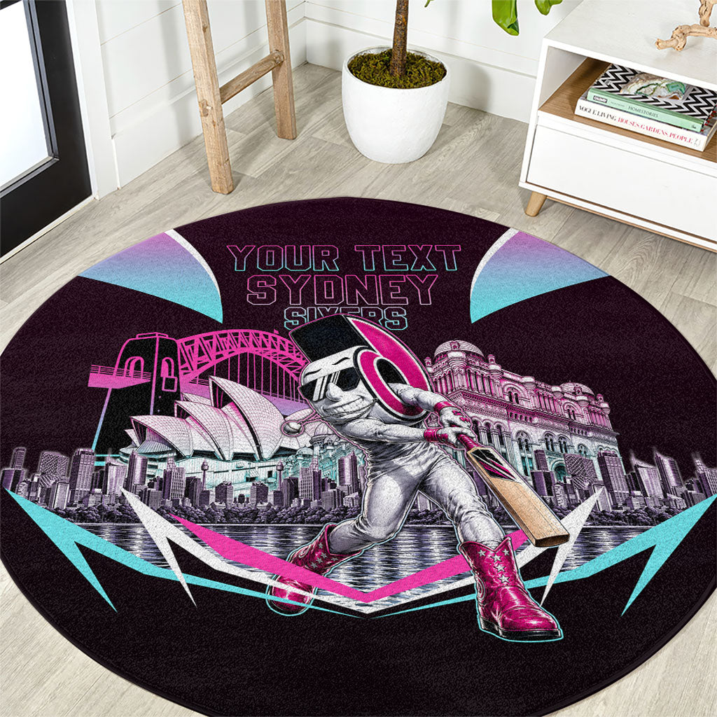 Personalised Sydney Sixers Cricket Mascot Skyline Round Carpet Retro Neon Graphic Fan Art