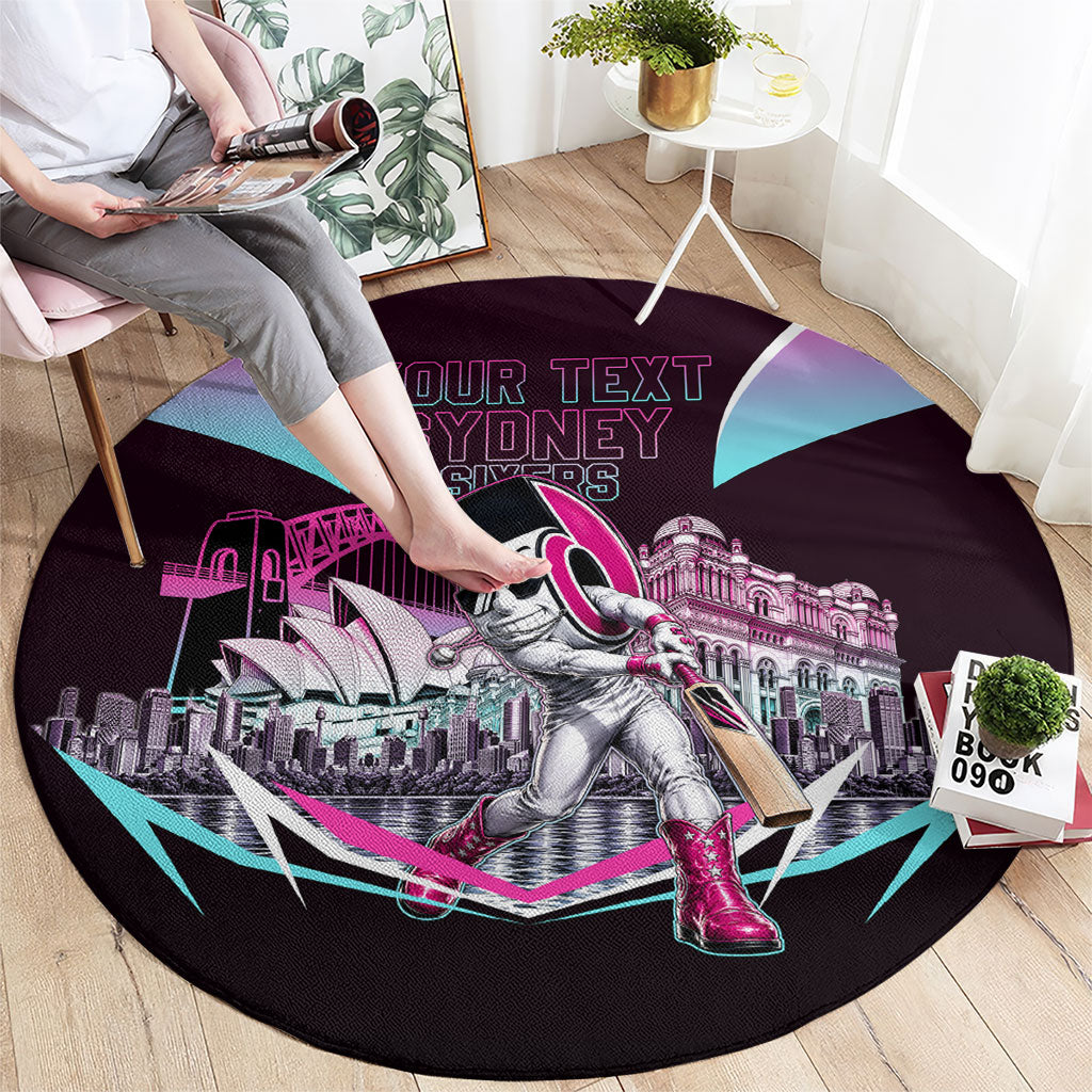 Personalised Sydney Sixers Cricket Mascot Skyline Round Carpet Retro Neon Graphic Fan Art