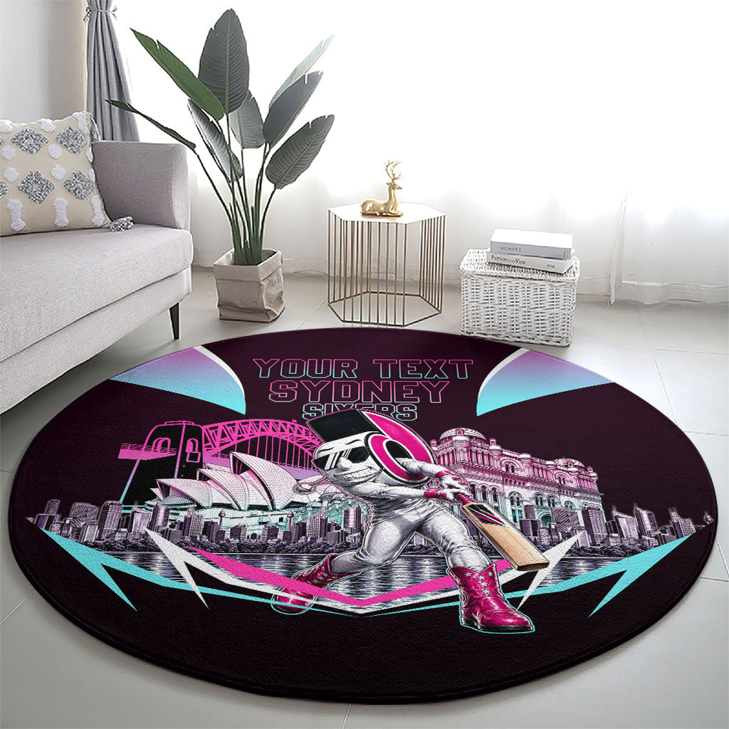 Personalised Sydney Sixers Cricket Mascot Skyline Round Carpet Retro Neon Graphic Fan Art