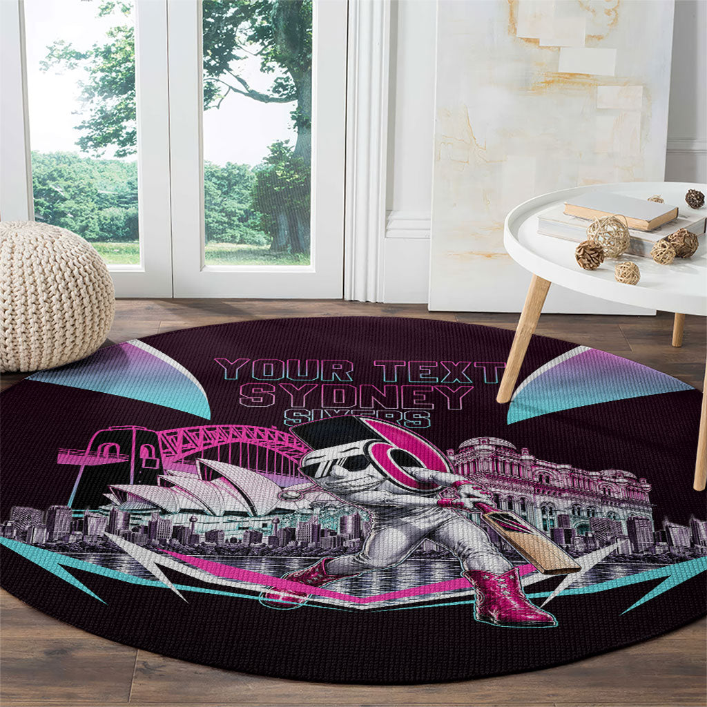 Personalised Sydney Sixers Cricket Mascot Skyline Round Carpet Retro Neon Graphic Fan Art