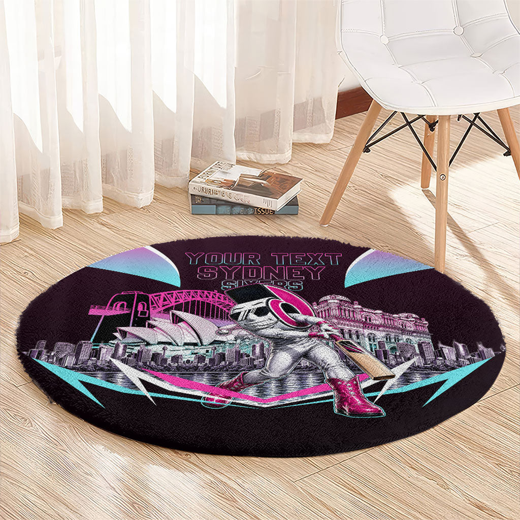 Personalised Sydney Sixers Cricket Mascot Skyline Round Carpet Retro Neon Graphic Fan Art