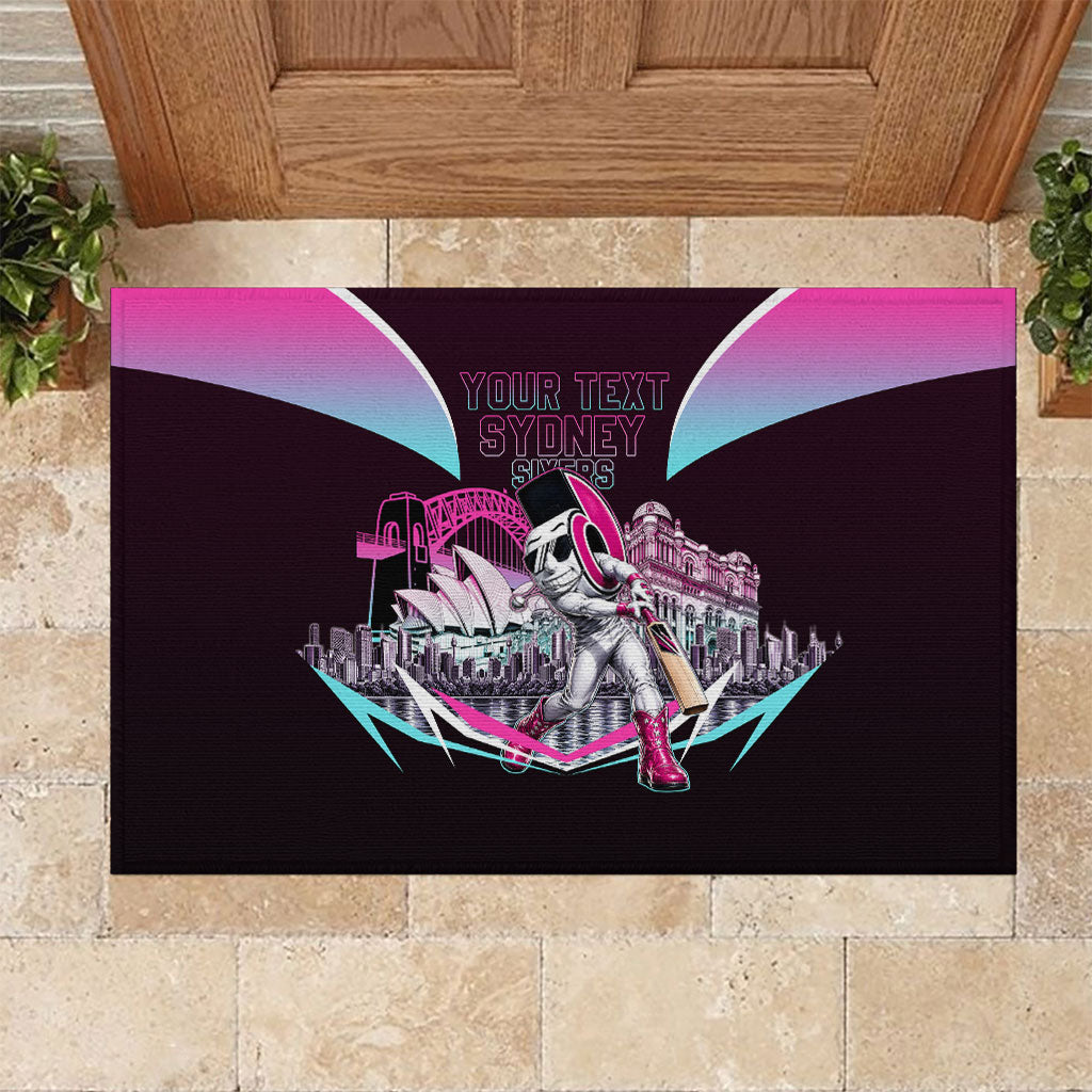 Personalised Sydney Sixers Cricket Mascot Skyline Rubber Doormat Retro Neon Graphic Fan Art