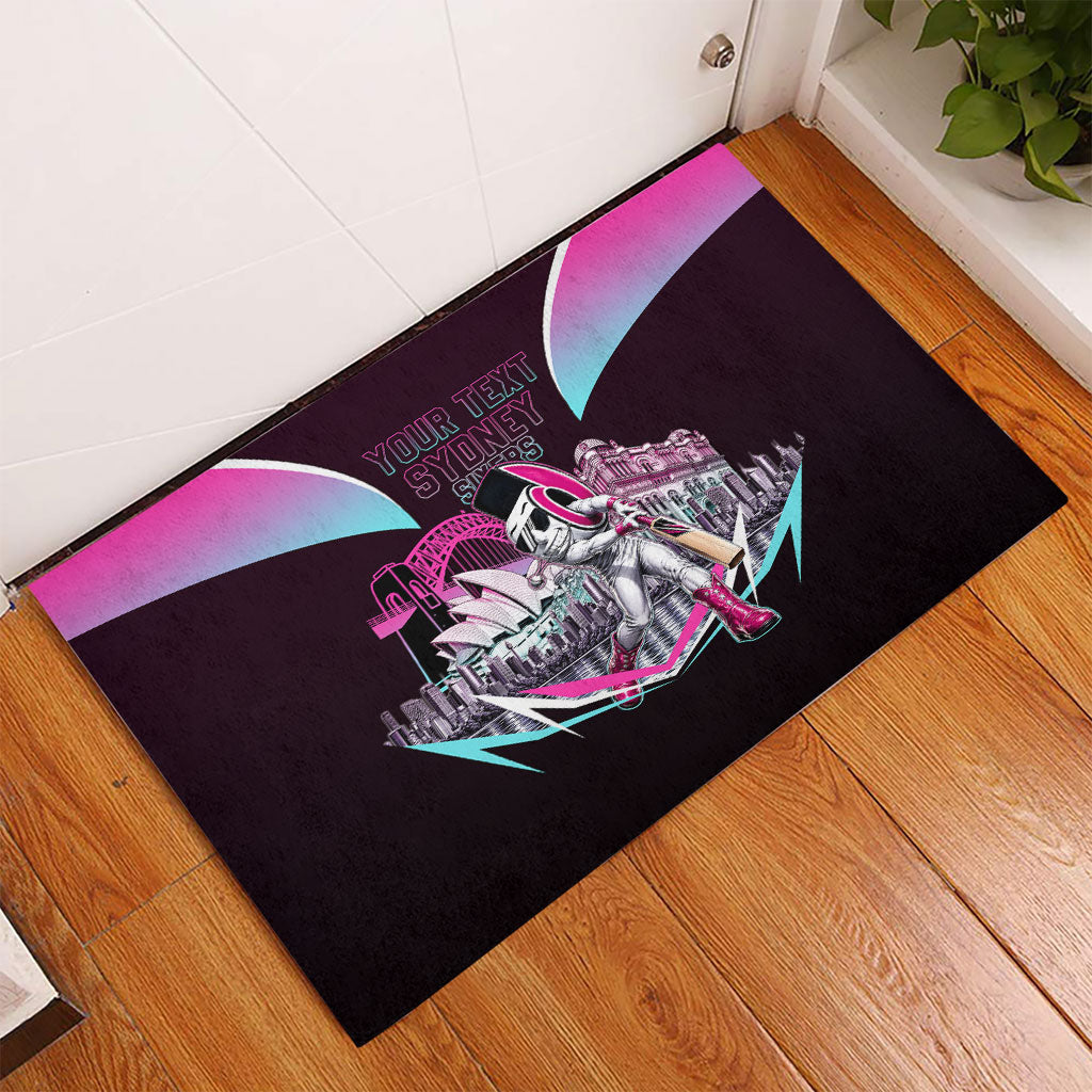 Personalised Sydney Sixers Cricket Mascot Skyline Rubber Doormat Retro Neon Graphic Fan Art