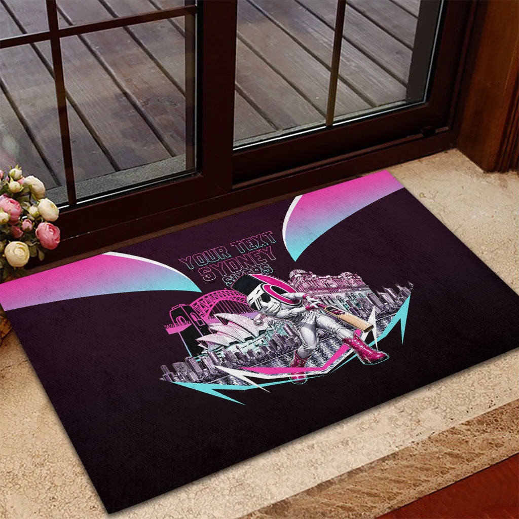 Personalised Sydney Sixers Cricket Mascot Skyline Rubber Doormat Retro Neon Graphic Fan Art