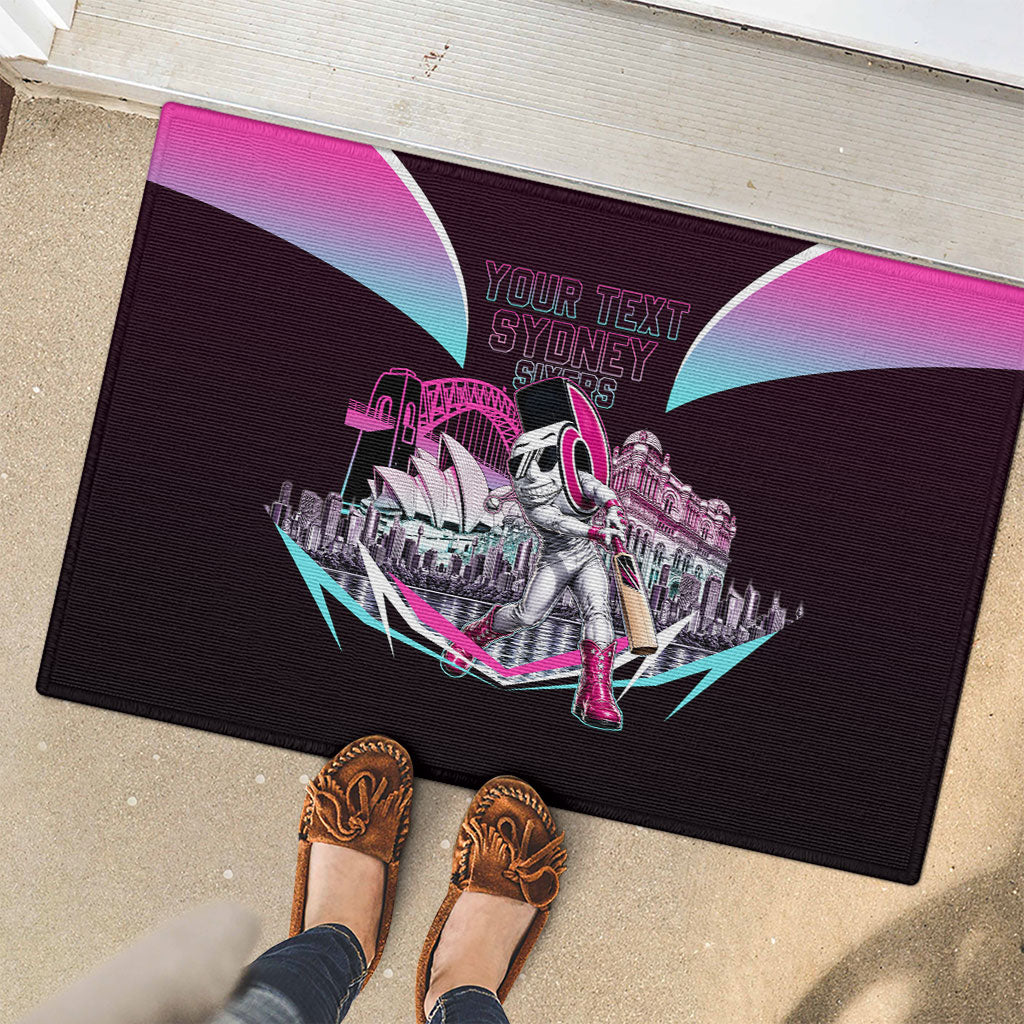 Personalised Sydney Sixers Cricket Mascot Skyline Rubber Doormat Retro Neon Graphic Fan Art