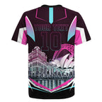 Personalised Sydney Sixers Cricket Mascot Skyline Rugby Jersey Retro Neon Graphic Fan Art