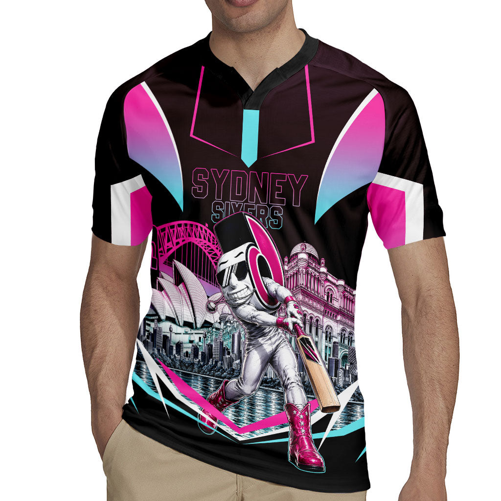 Personalised Sydney Sixers Cricket Mascot Skyline Rugby Jersey Retro Neon Graphic Fan Art