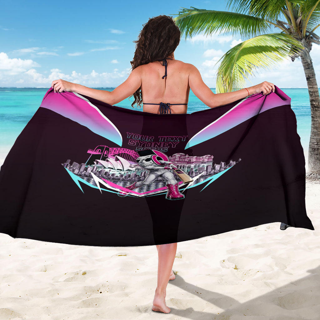 Personalised Sydney Sixers Cricket Mascot Skyline Sarong Retro Neon Graphic Fan Art
