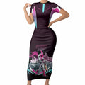 Personalised Sydney Sixers Cricket Mascot Skyline Short Sleeve Bodycon Dress Retro Neon Graphic Fan Art