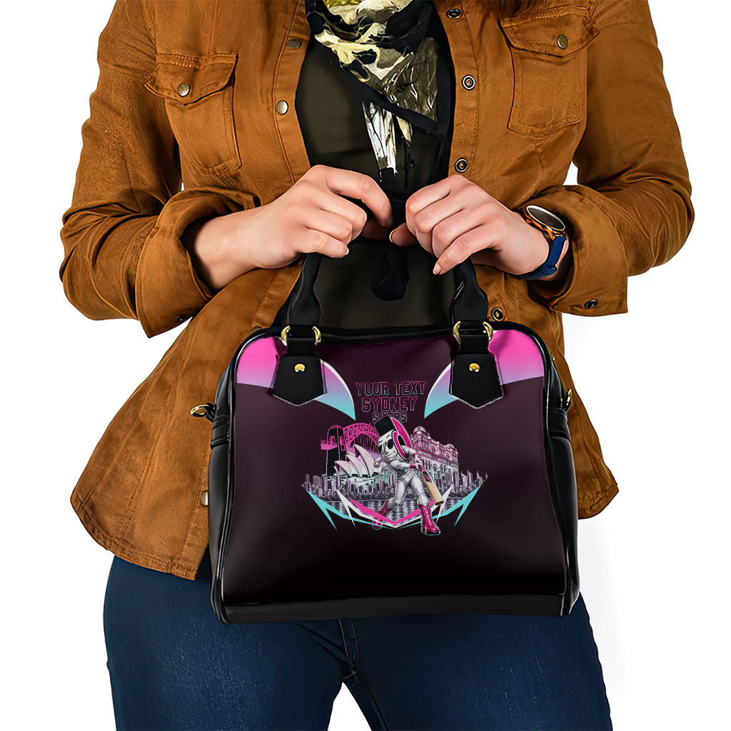 Personalised Sydney Sixers Cricket Mascot Skyline Shoulder Handbag Retro Neon Graphic Fan Art