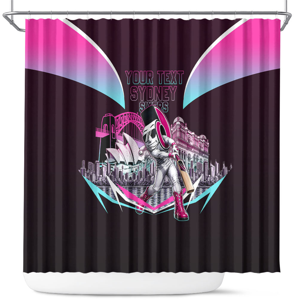 Personalised Sydney Sixers Cricket Mascot Skyline Shower Curtain Retro Neon Graphic Fan Art
