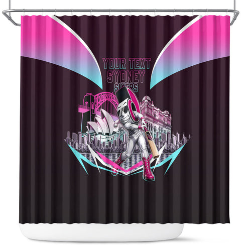 Personalised Sydney Sixers Cricket Mascot Skyline Shower Curtain Retro Neon Graphic Fan Art
