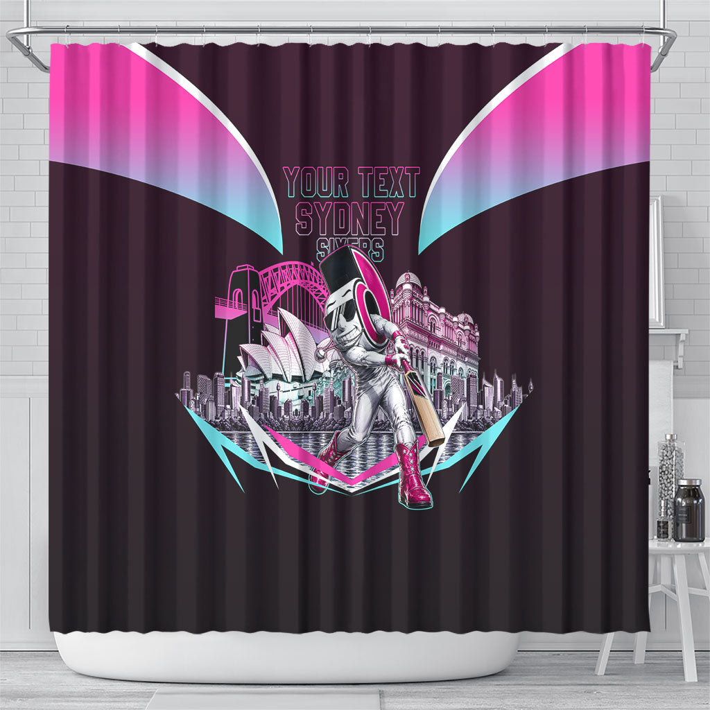 Personalised Sydney Sixers Cricket Mascot Skyline Shower Curtain Retro Neon Graphic Fan Art
