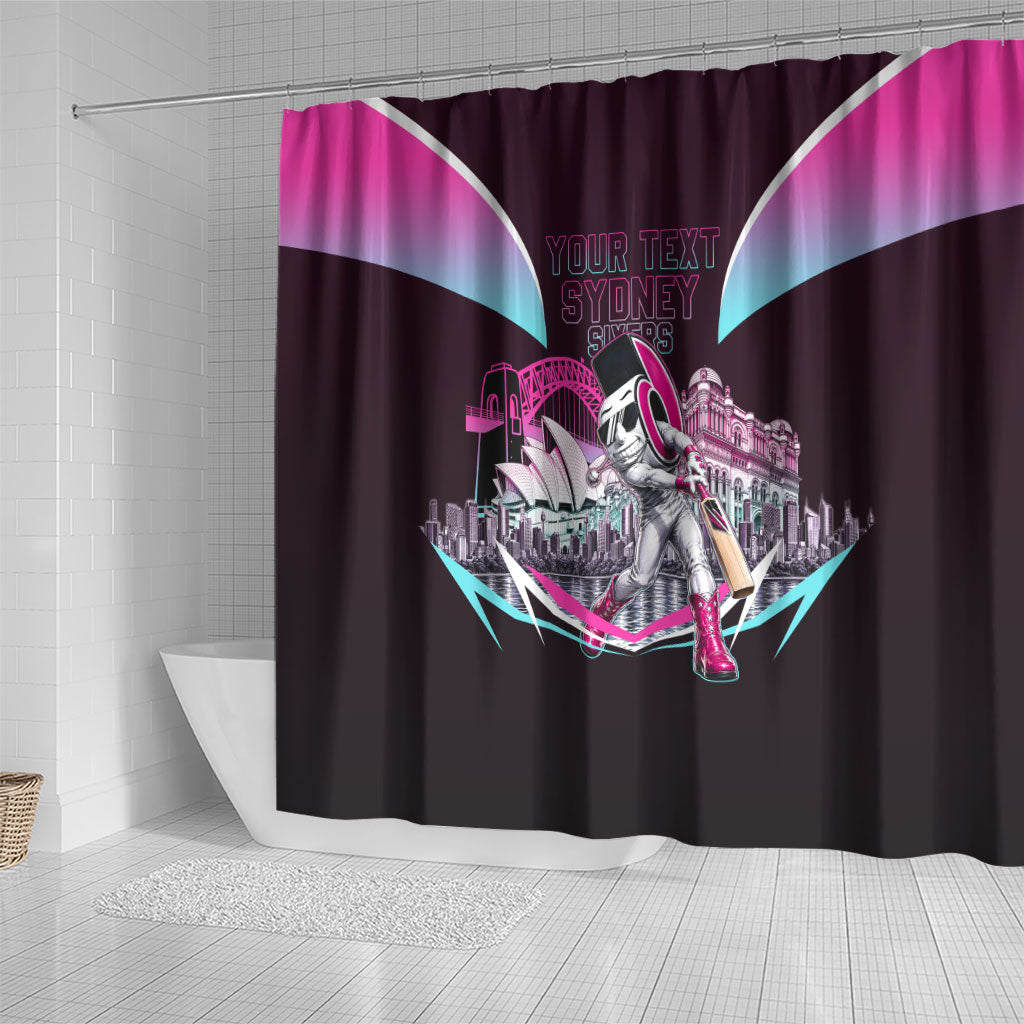 Personalised Sydney Sixers Cricket Mascot Skyline Shower Curtain Retro Neon Graphic Fan Art