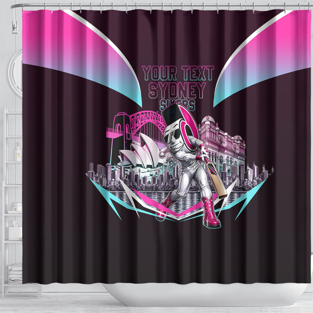 Personalised Sydney Sixers Cricket Mascot Skyline Shower Curtain Retro Neon Graphic Fan Art