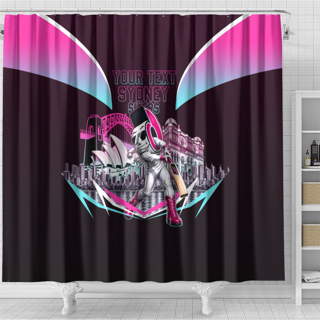 Personalised Sydney Sixers Cricket Mascot Skyline Shower Curtain Retro Neon Graphic Fan Art