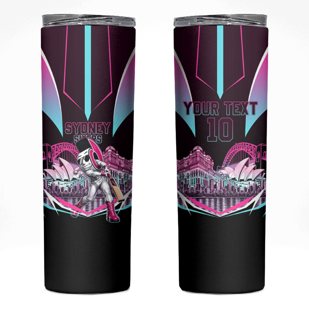 Personalised Sydney Sixers Cricket Mascot Skyline Skinny Tumbler Retro Neon Graphic Fan Art
