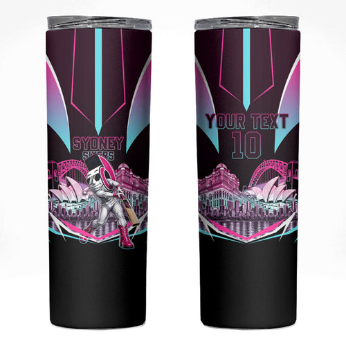 Personalised Sydney Sixers Cricket Mascot Skyline Skinny Tumbler Retro Neon Graphic Fan Art