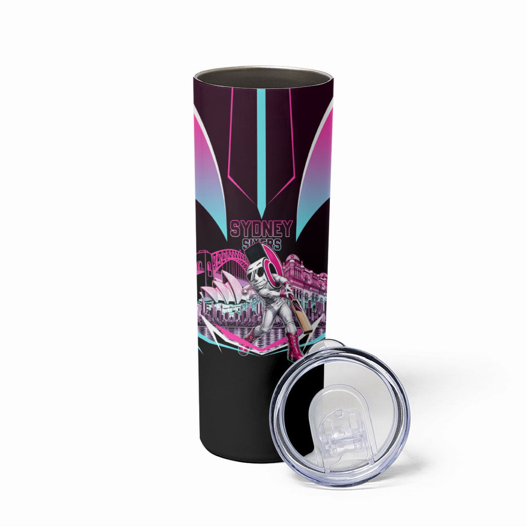 Personalised Sydney Sixers Cricket Mascot Skyline Skinny Tumbler Retro Neon Graphic Fan Art