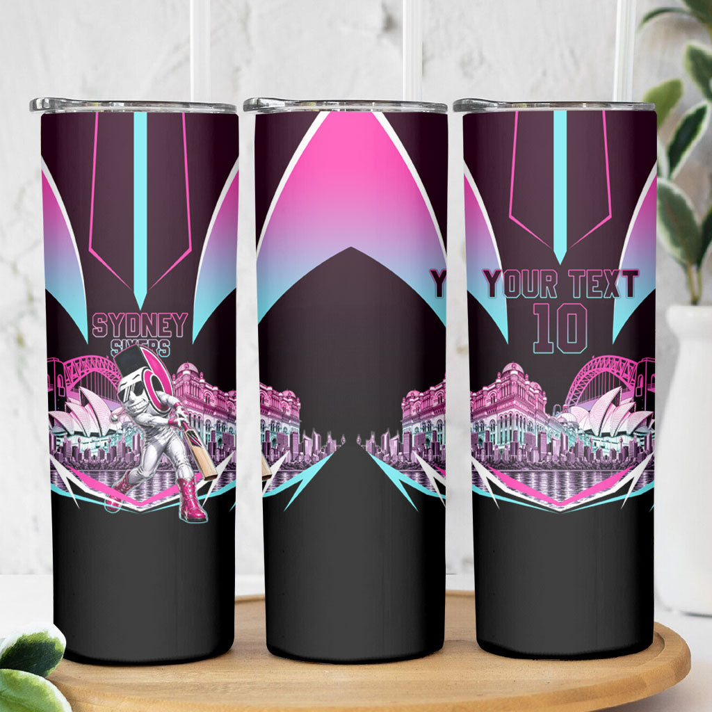 Personalised Sydney Sixers Cricket Mascot Skyline Skinny Tumbler Retro Neon Graphic Fan Art