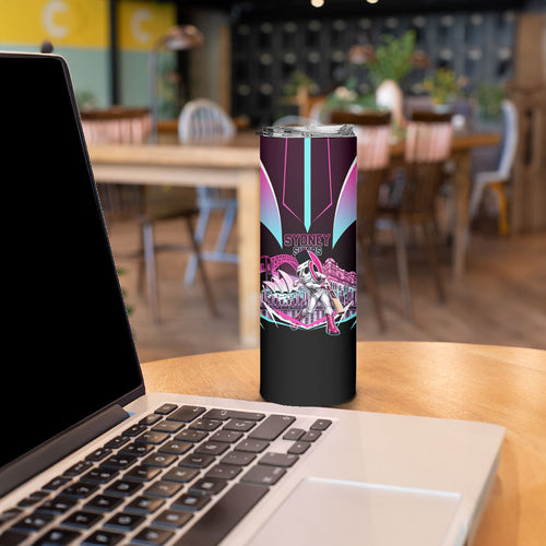 Personalised Sydney Sixers Cricket Mascot Skyline Skinny Tumbler Retro Neon Graphic Fan Art