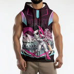 Personalised Sydney Sixers Cricket Mascot Skyline Sleeveless Hoodie Retro Neon Graphic Fan Art