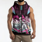 Personalised Sydney Sixers Cricket Mascot Skyline Sleeveless Zip Hoodie Retro Neon Graphic Fan Art