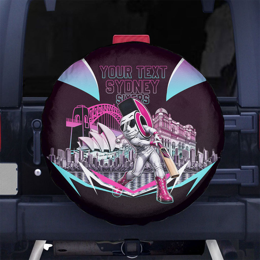 Personalised Sydney Sixers Cricket Mascot Skyline Spare Tire Cover Retro Neon Graphic Fan Art