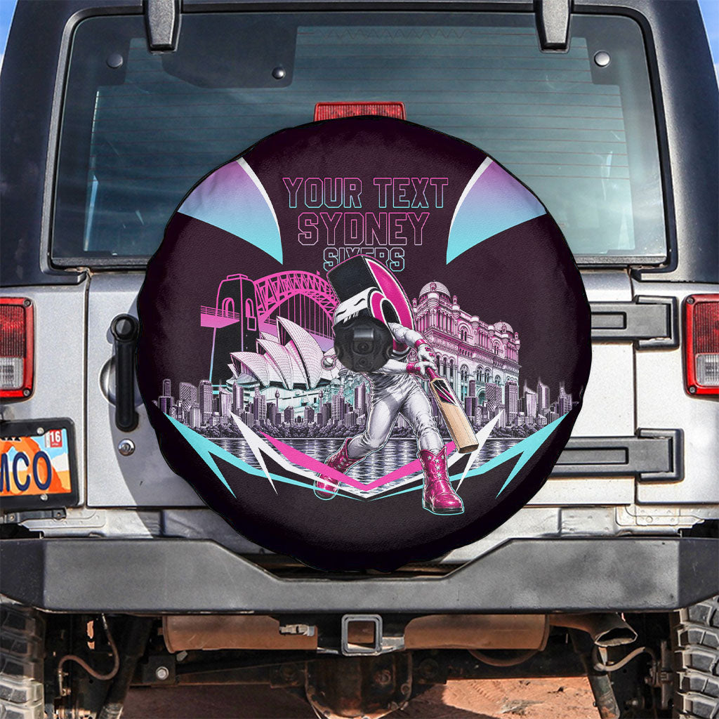 Personalised Sydney Sixers Cricket Mascot Skyline Spare Tire Cover Retro Neon Graphic Fan Art