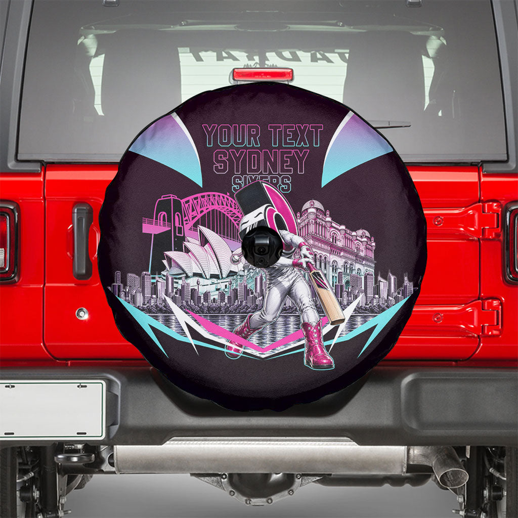 Personalised Sydney Sixers Cricket Mascot Skyline Spare Tire Cover Retro Neon Graphic Fan Art