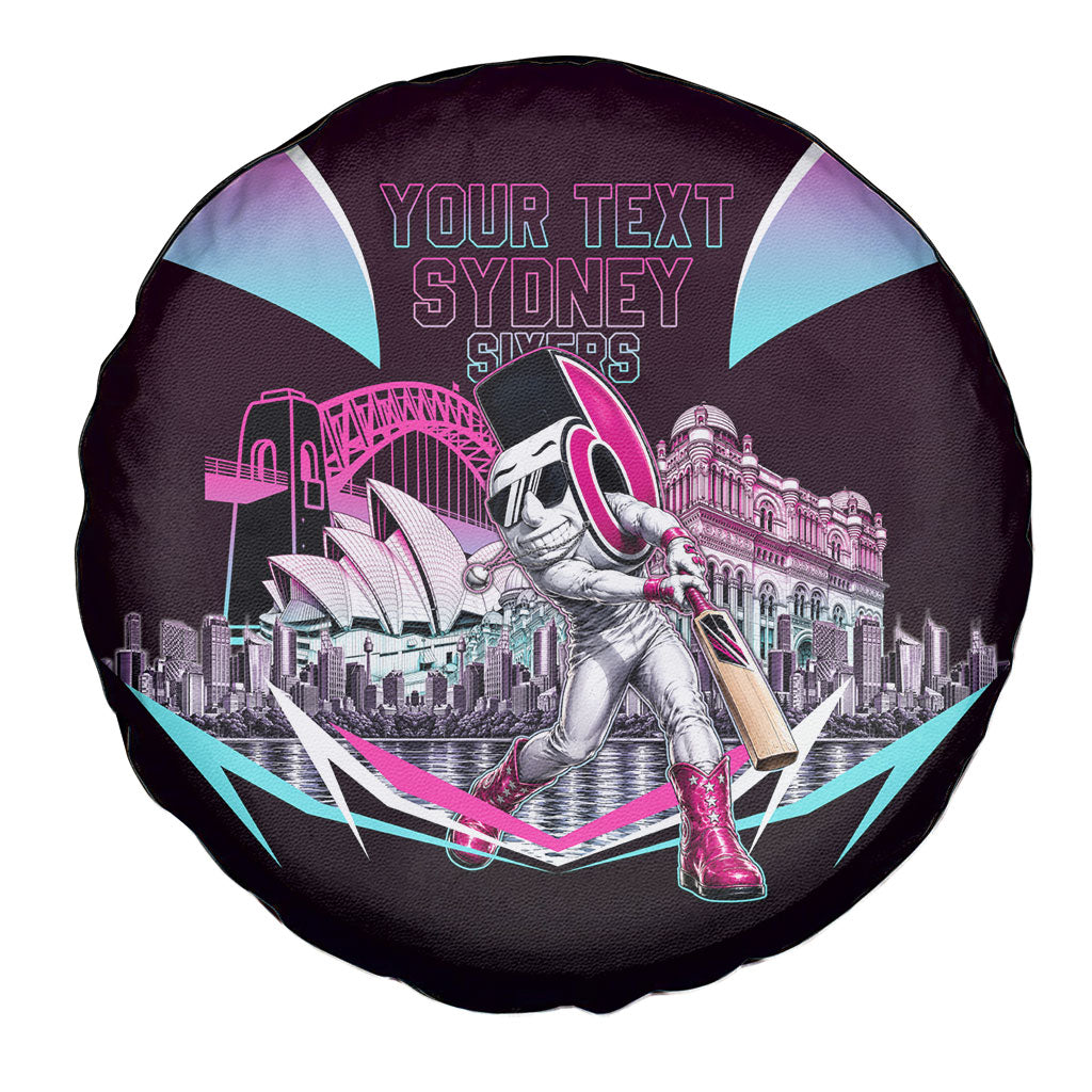 Personalised Sydney Sixers Cricket Mascot Skyline Spare Tire Cover Retro Neon Graphic Fan Art