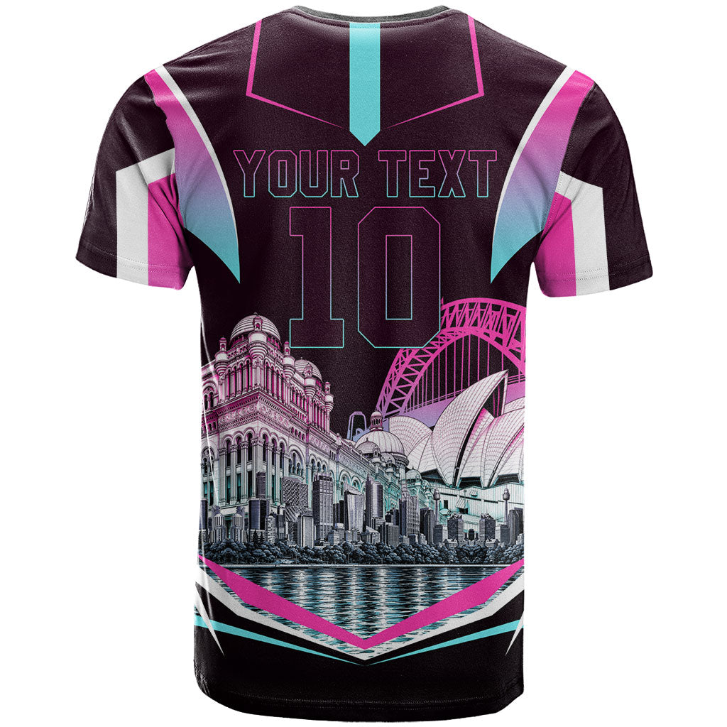 Personalised Sydney Sixers Cricket Mascot Skyline T Shirt Retro Neon Graphic Fan Art