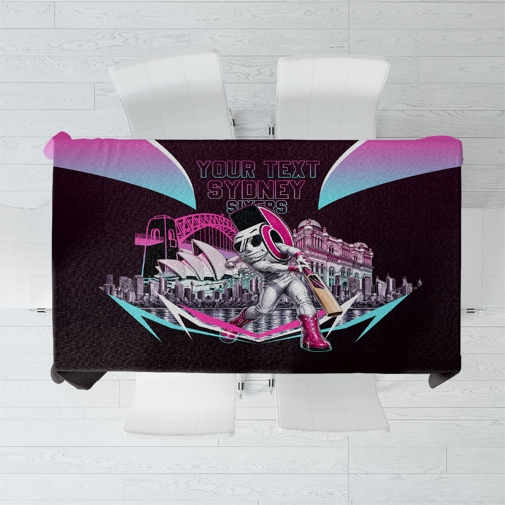 Personalised Sydney Sixers Cricket Mascot Skyline Tablecloth Retro Neon Graphic Fan Art