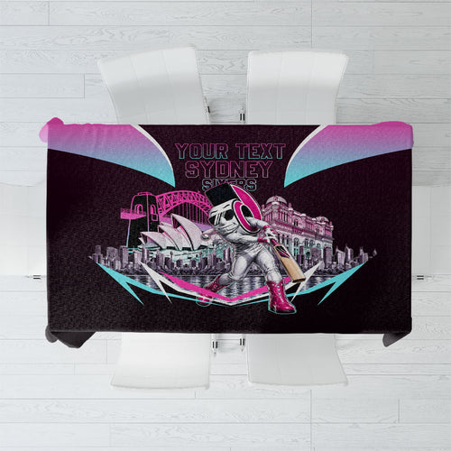 Personalised Sydney Sixers Cricket Mascot Skyline Tablecloth Retro Neon Graphic Fan Art