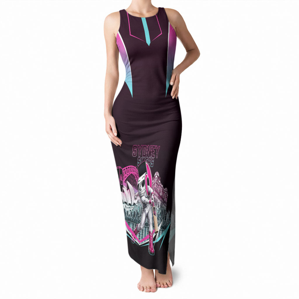 Personalised Sydney Sixers Cricket Mascot Skyline Tank Maxi Dress Retro Neon Graphic Fan Art