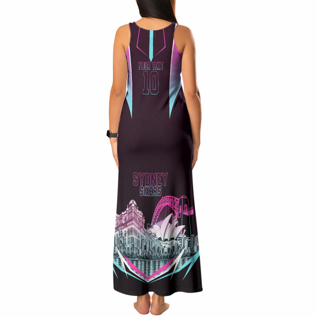 Personalised Sydney Sixers Cricket Mascot Skyline Tank Maxi Dress Retro Neon Graphic Fan Art