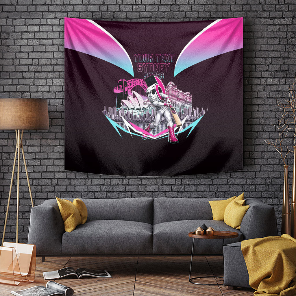 Personalised Sydney Sixers Cricket Mascot Skyline Tapestry Retro Neon Graphic Fan Art