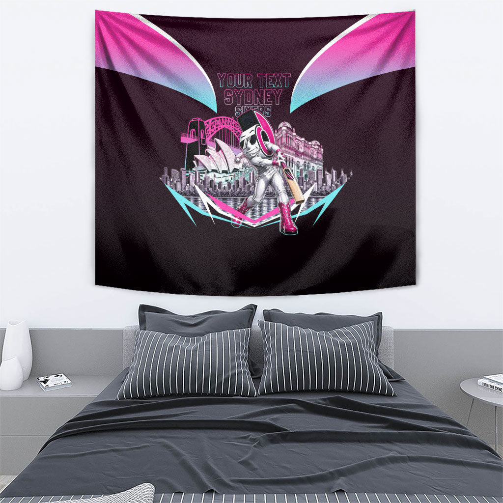 Personalised Sydney Sixers Cricket Mascot Skyline Tapestry Retro Neon Graphic Fan Art