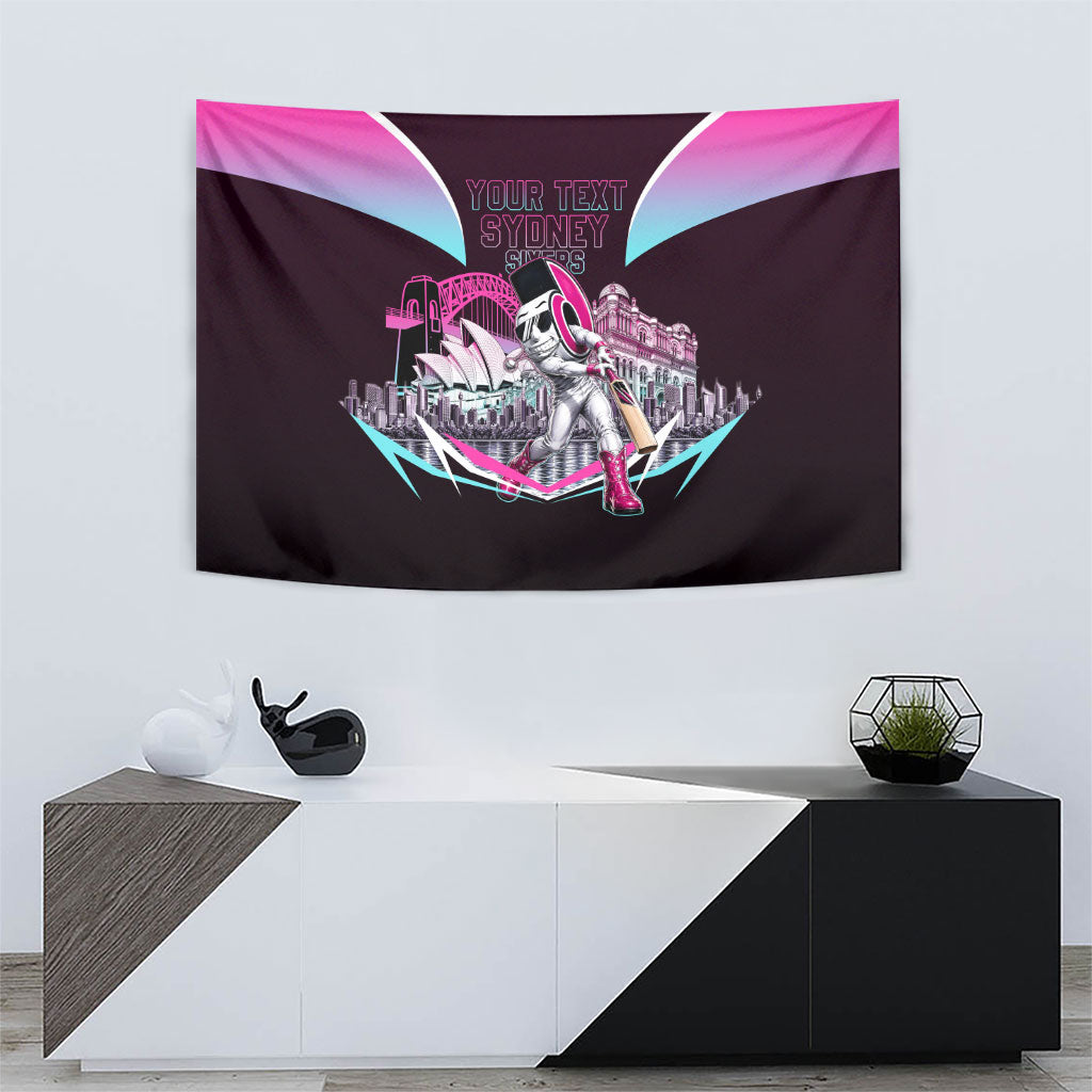 Personalised Sydney Sixers Cricket Mascot Skyline Tapestry Retro Neon Graphic Fan Art