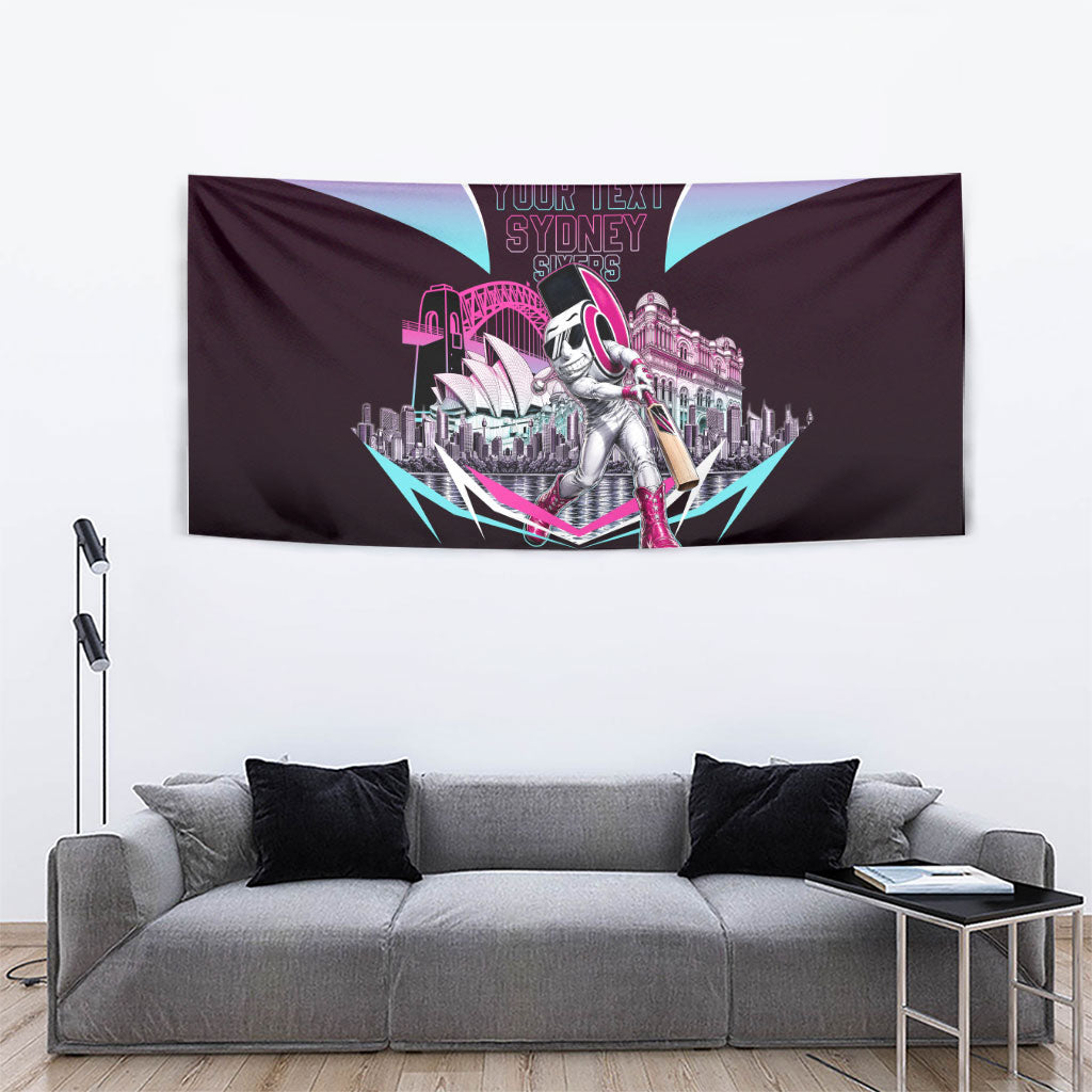 Personalised Sydney Sixers Cricket Mascot Skyline Tapestry Retro Neon Graphic Fan Art