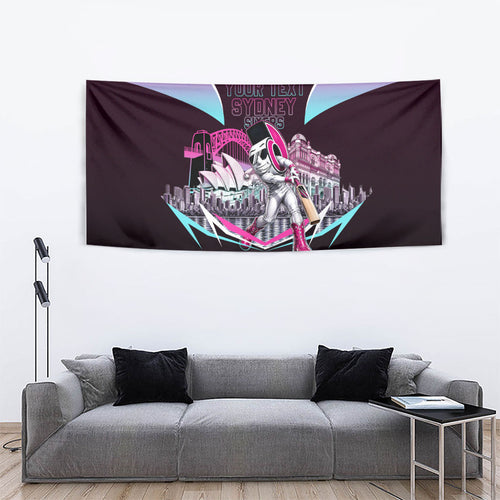 Personalised Sydney Sixers Cricket Mascot Skyline Tapestry Retro Neon Graphic Fan Art
