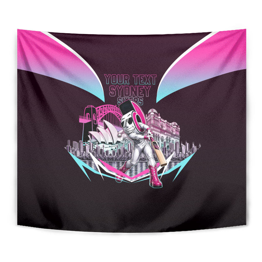 Personalised Sydney Sixers Cricket Mascot Skyline Tapestry Retro Neon Graphic Fan Art