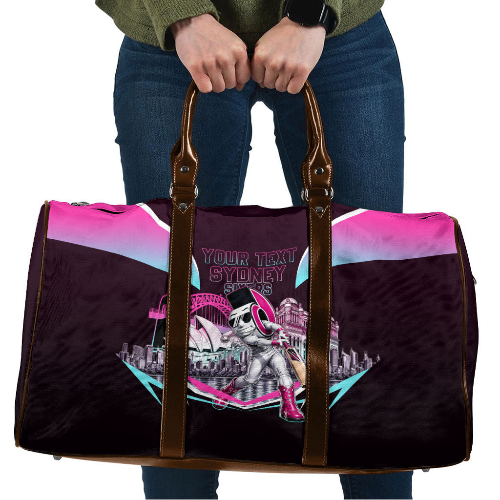 Personalised Sydney Sixers Cricket Mascot Skyline Travel Bag Retro Neon Graphic Fan Art